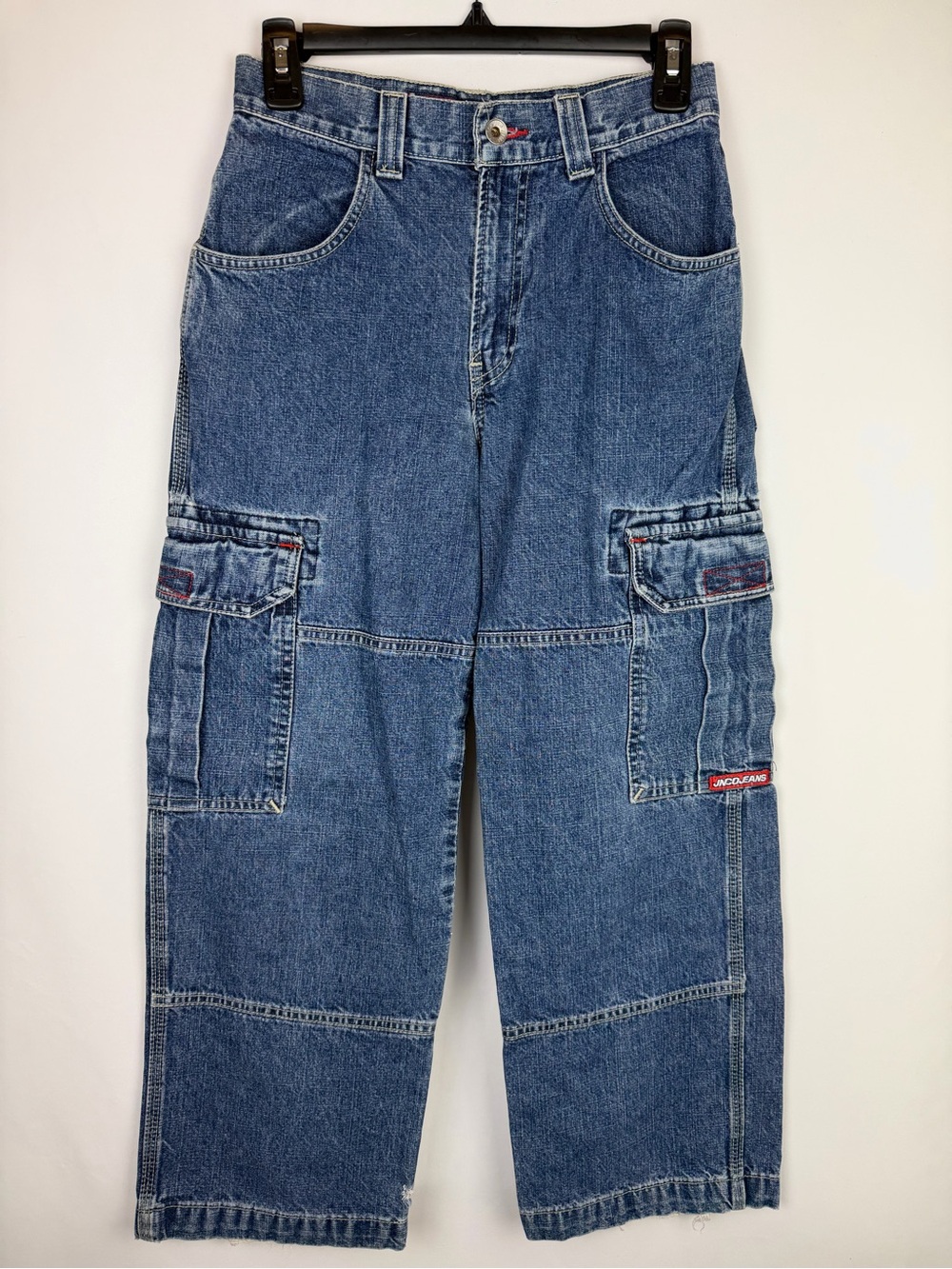 12 JNCO Jeans Vintage Y2K Straight Leg Hook Loop Cargo Brand Embroidered Denim